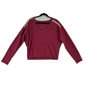 Abercrombie and Fitch Pink V-Neck Women's Cropped Waffle Top